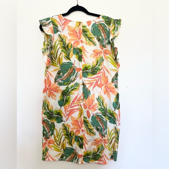 Nicole Miller Dress Floral Tropical 100% Linen medium Flutter Sleeve V-neck - Picture 3 of 3